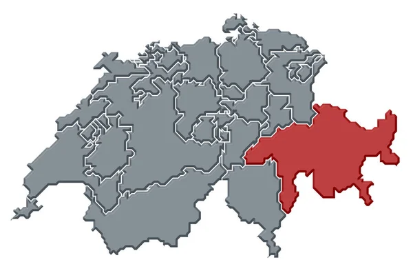 瑞士与几个州的政治地图W — 图库照片