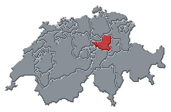 Swizerland与几个州的政治地图 重点是Schwyz州 — 图库照片