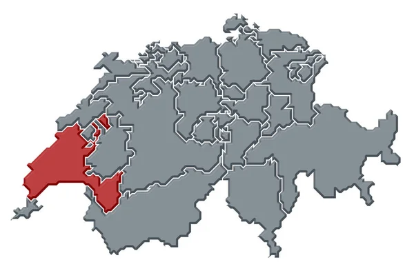 Mapa Político Swizerland Com Vários Cantões Onde Vaud Destaque — Fotografia de Stock