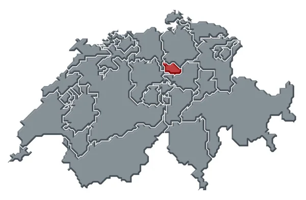 Πολιτικός Χάρτης Της Swizerland Διάφορα Καντόνια Όπου Τονίζεται Zug — Φωτογραφία Αρχείου