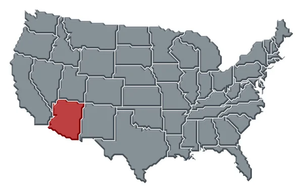 アリゾナ州が強調されているいくつかの州と米国の政治地図 — ストック写真