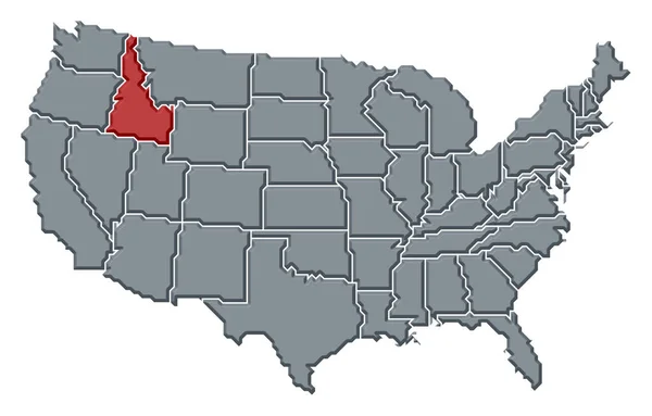 Mapa Político Dos Estados Unidos Com Vários Estados Onde Idaho — Fotografia de Stock