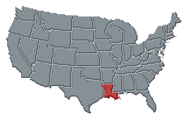 Политическая Карта Сша Несколькими Штатами Выделена Луизиана — стоковое фото