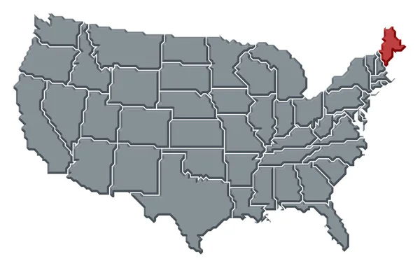 メイン州が強調されているいくつかの州と米国の政治地図 — ストック写真