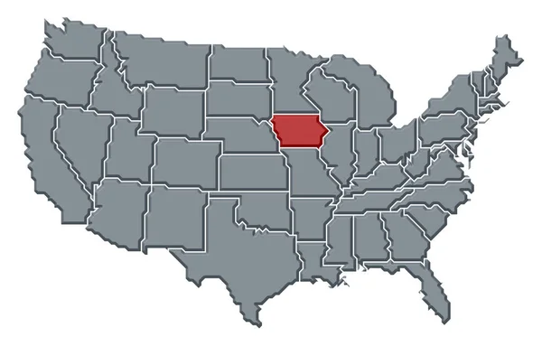 Politieke Kaart Van Verenigde Staten Met Verschillende Staten Waar Iowa — Stockfoto