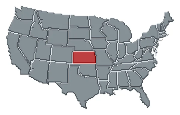 Political Map United States Several States Kansas Highlighted — Stock Photo, Image