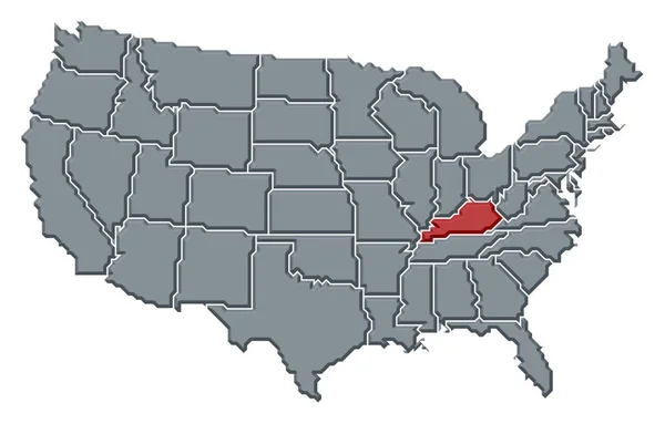 美国与突出肯塔基州的几个州的政治地图 — 图库照片