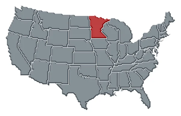 Political Map United States Several States Minnesota Highlighted — 스톡 사진