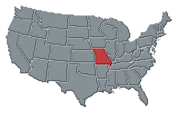 Mapa Político Dos Estados Unidos Com Vários Estados Onde Missouri — Fotografia de Stock