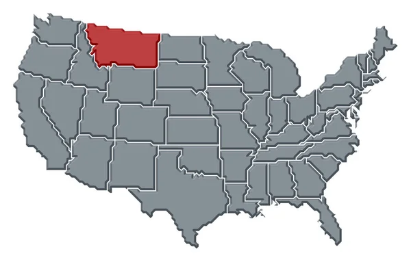 Political Map United States Several States Montana Highlighted — Stockfoto