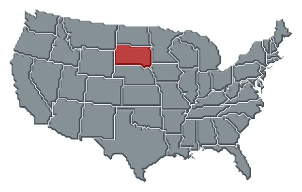 Political Map United States Several States South Dakota Highlighted — Stock Photo, Image