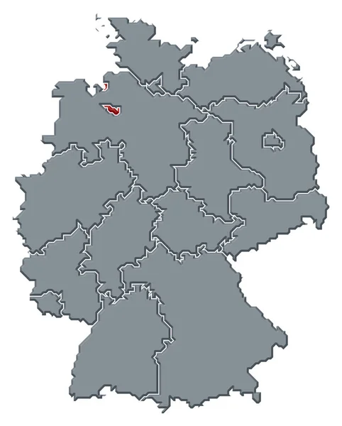Politische Landkarte Deutschlands Mit Den Bundesländern Denen Bremen Hervorgehoben Ist — Stockfoto