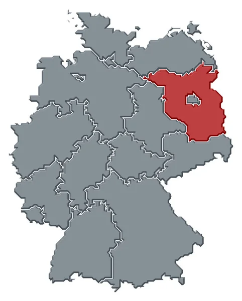 Mappa Politica Della Germania Con Diversi Stati Cui Brandeburgo Evidenziato — Foto Stock