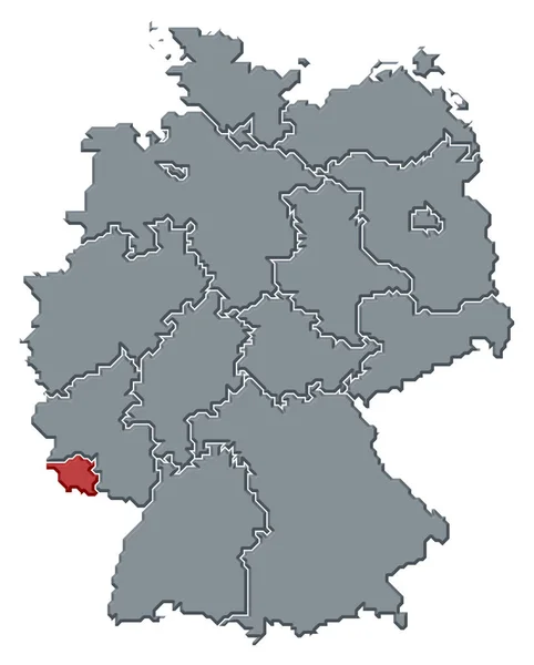 Saarlandが強調されているいくつかの州とドイツの政治地図 — ストック写真