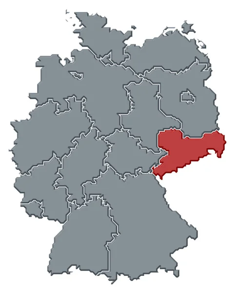 Politische Landkarte Deutschlands Mit Den Bundesländern Denen Sachsen Hervorgehoben Ist — Stockfoto