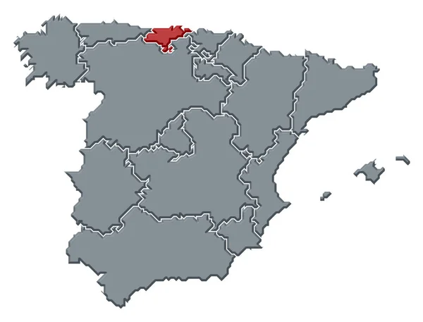 Mapa Político España Con Las Diversas Regiones Donde Destaca Cantabria —  Fotos de Stock