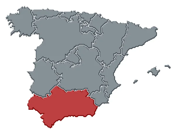 Politische Landkarte Spaniens Mit Den Verschiedenen Regionen Denen Andalusien Hervorgehoben — Stockfoto