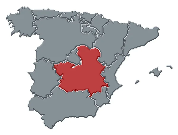 Mapa Político Espanha Com Várias Regiões Onde Destaca Castela Mancha — Fotografia de Stock