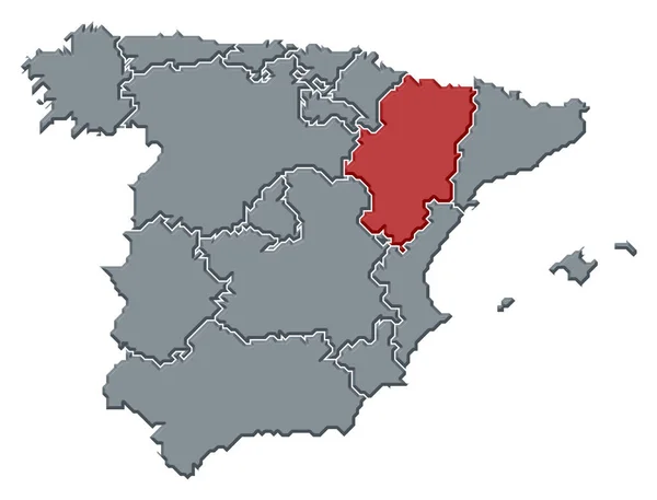 Mapa Polityczna Hiszpanii Kilkoma Regionami Których Zaznaczono Aragonię — Zdjęcie stockowe