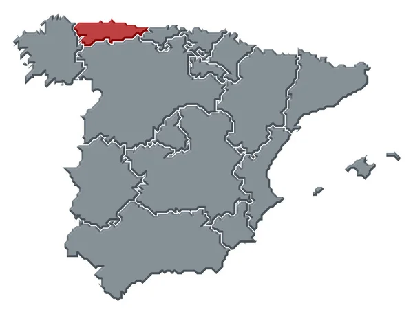 Mapa Político España Con Las Diversas Regiones Donde Destaca Asturias —  Fotos de Stock