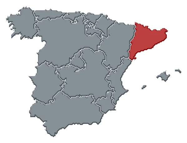 Spanyolország Politikai Térképe Azzal Számos Régióval Ahol Katalóniát Kiemelték — Stock Fotó