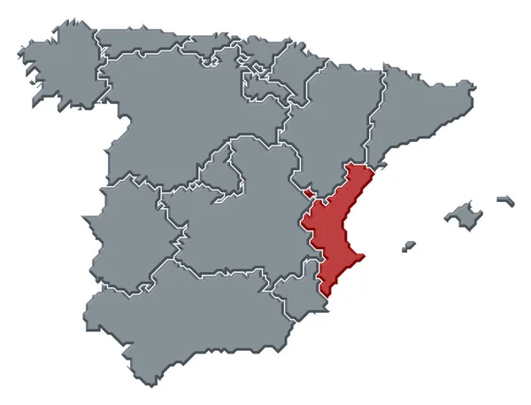 Politische Landkarte Spaniens Mit Den Verschiedenen Regionen Denen Die Valencianische — Stockfoto