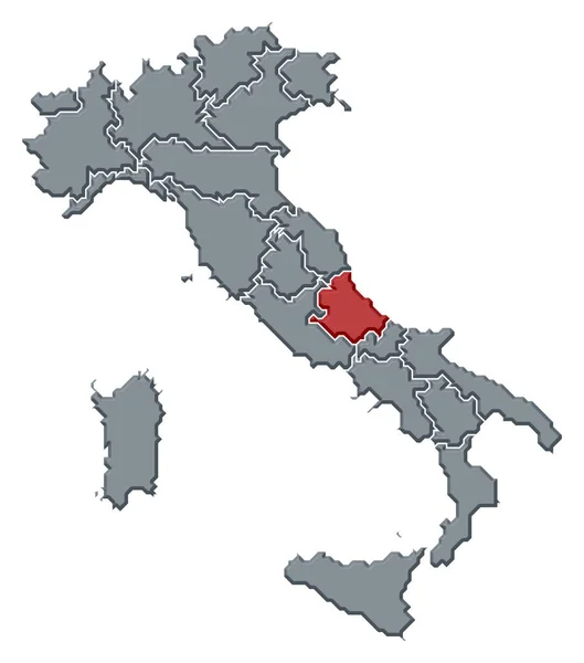 アブルッツォが強調されているいくつかの地域とイタリアの政治地図 — ストック写真