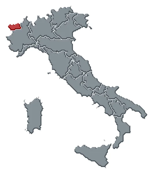アオスタ渓谷が強調されているいくつかの地域とイタリアの政治地図 — ストック写真
