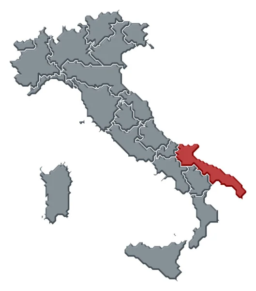 プーリアが強調されているいくつかの地域とイタリアの政治地図 — ストック写真