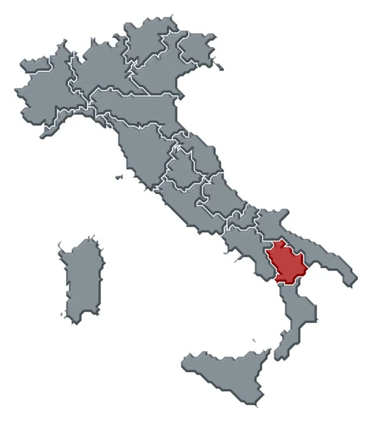 バジリカータ州が強調されているいくつかの地域とイタリアの政治地図 — ストック写真