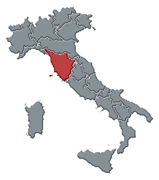 トスカーナが強調されているいくつかの地域とイタリアの政治地図 — ストック写真