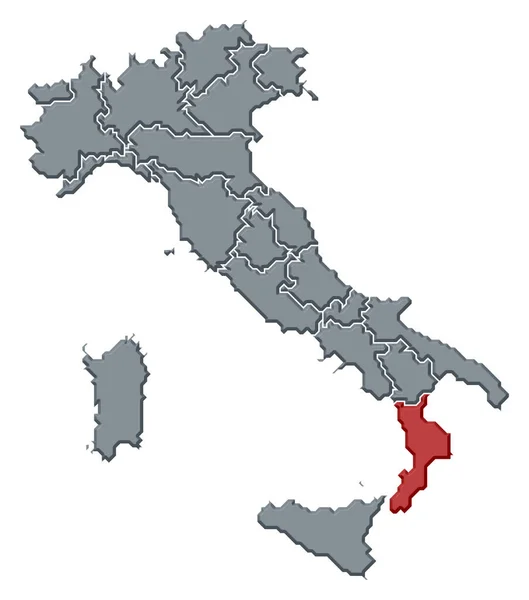 カラブリア州が強調されているいくつかの地域とイタリアの政治地図 — ストック写真