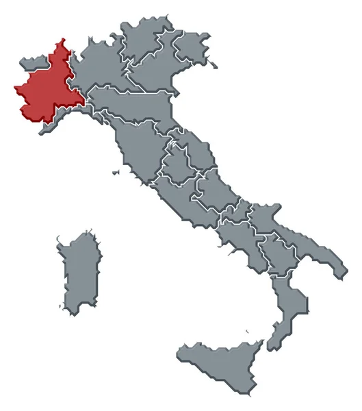 Piemontが強調されているいくつかの地域とイタリアの政治地図 — ストック写真