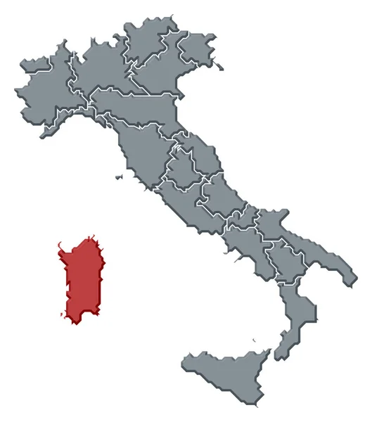 サルデーニャが強調されているいくつかの地域とイタリアの政治地図 — ストック写真