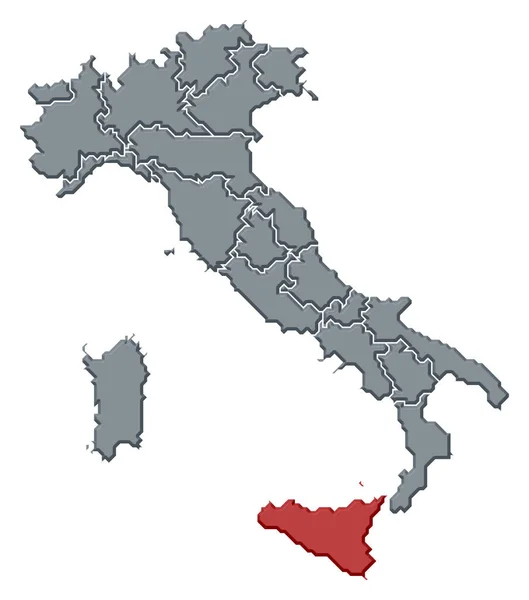 シチリア島が強調されているいくつかの地域とイタリアの政治地図 — ストック写真