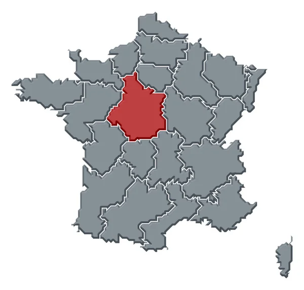 Mapa Polityczna Francji Kilkoma Regionami Których Podkreślono Centrum — Zdjęcie stockowe
