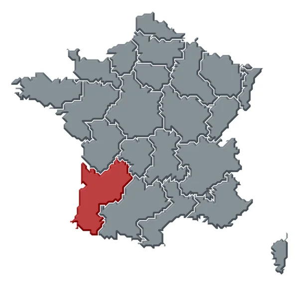 Politische Landkarte Frankreichs Mit Den Verschiedenen Regionen Denen Die Aquitaine — Stockfoto