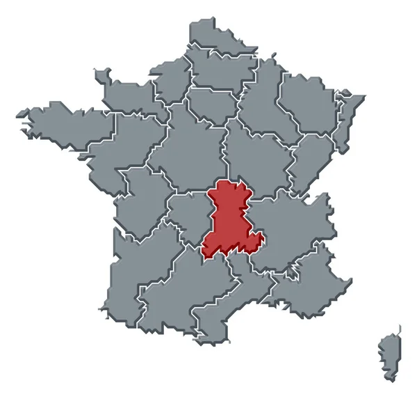 Politická Mapa Francie Několika Regiony Kde Auvergne Zvýrazněna — Stock fotografie