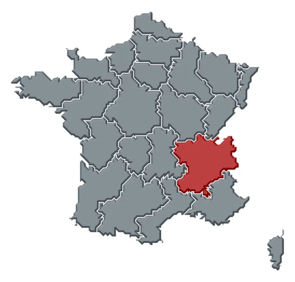 Mapa Polityczna Francji Kilkoma Regionami Których Podkreślono Rhne Alpes — Zdjęcie stockowe