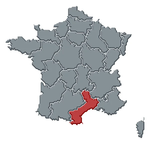 Politische Landkarte Frankreichs Mit Den Verschiedenen Regionen Denen Languedoc Roussillon — Stockfoto