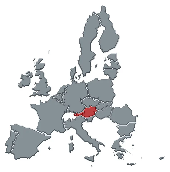 Euroopan Unionin Poliittinen Kartta Useista Valtioista Joissa Itävalta Korostettu — kuvapankkivalokuva