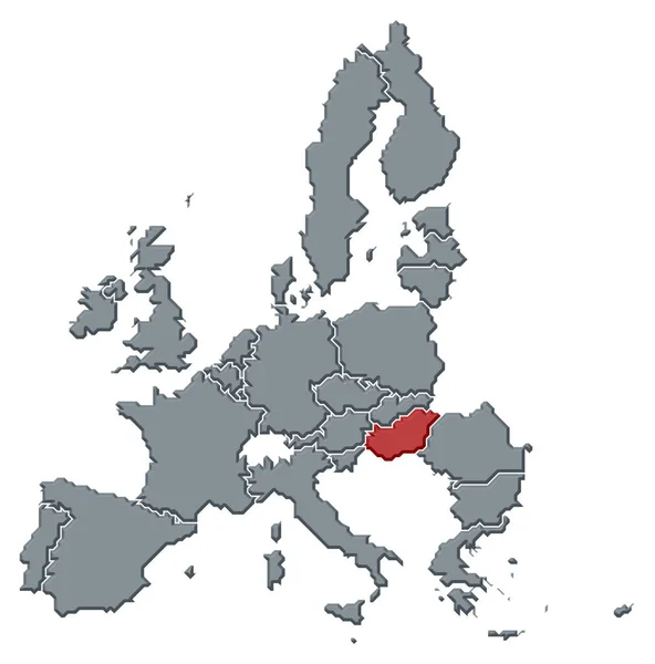 Macaristan Vurgulandığı Çok Sayıda Ülkeyle Avrupa Birliği Nin Siyasi Haritası — Stok fotoğraf