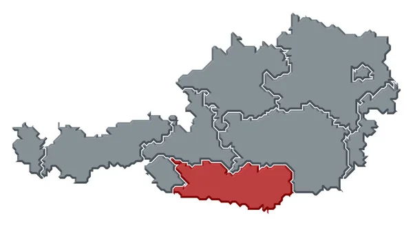 Mapa Político Austria Con Los Varios Estados Donde Destaca Carintia — Foto de Stock