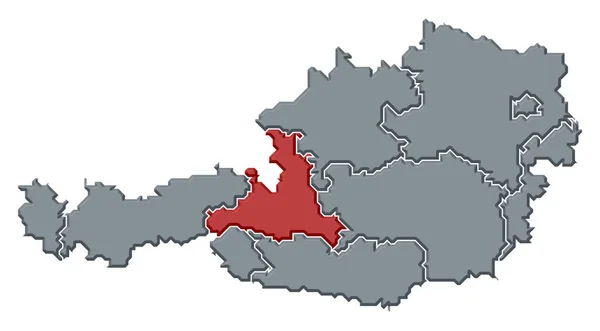 Mapa Político Austria Con Los Varios Estados Donde Destaca Salzburgo —  Fotos de Stock