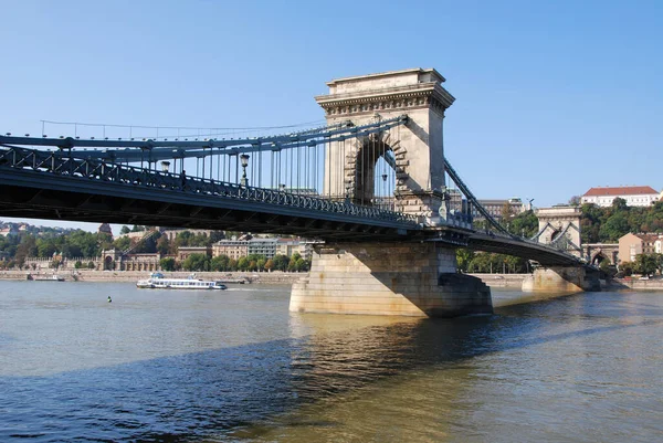 Budapest Ponte Catena Ponte Danube Pilone Ponte Molo Fiume Ponte — Foto Stock