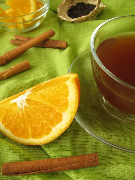 Chá Preto Com Laranjas Canela — Fotografia de Stock