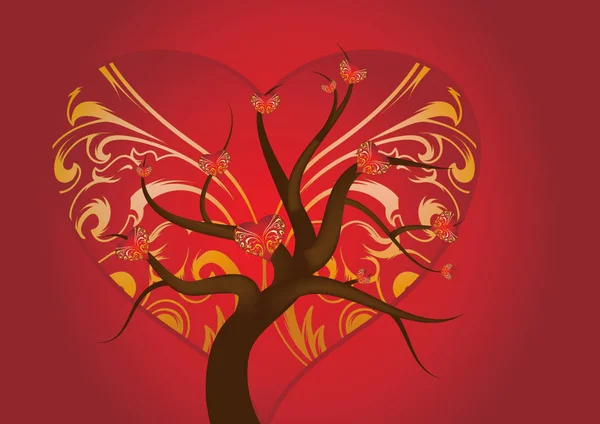 Διανυσματική Απεικόνιση Μιας Καρδιάς Και Ενός Κόκκινου Δέντρου — Φωτογραφία Αρχείου