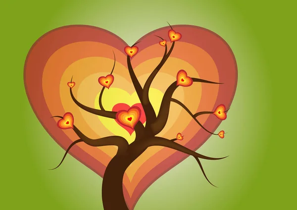 心臓のある木のベクトル図 — ストック写真