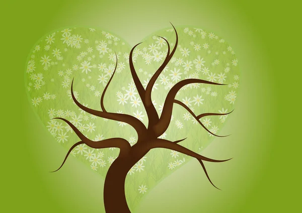 Árvore Com Folhas Fundo Verde — Fotografia de Stock