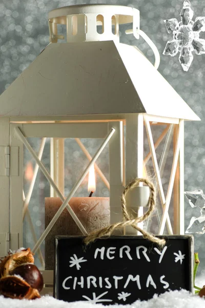 Candle Lantern Snow Crystal Stars — Stock Photo, Image